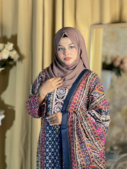 Lahori Cotton Unstitched 3-Piece Suit | All-Over Glass Work