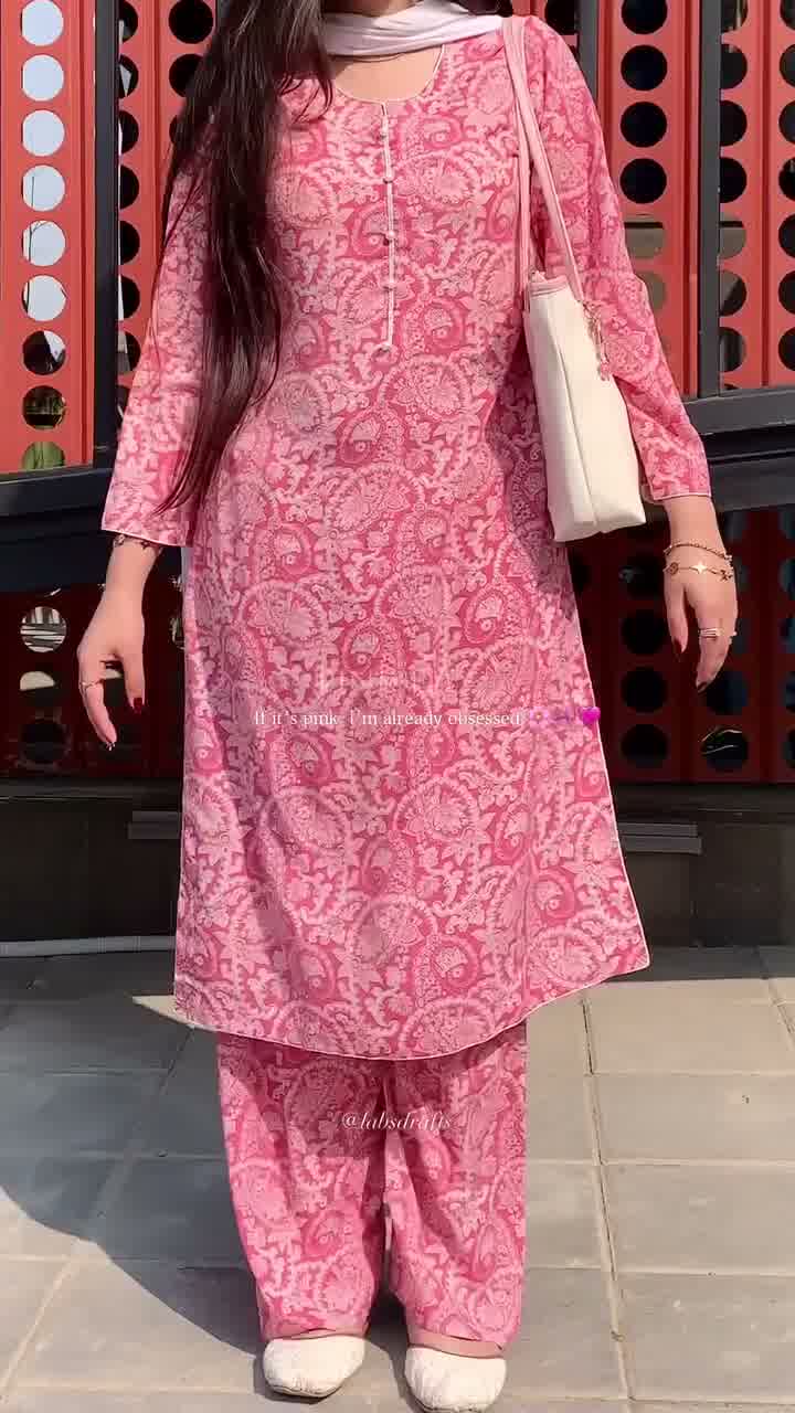 Pink Paisley Block Print Pure Cotton 3-Piece Suit