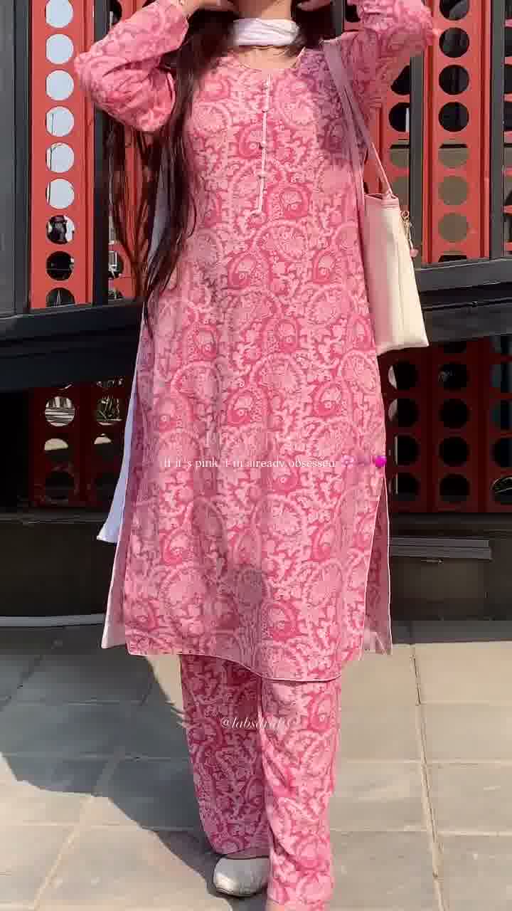 Pink Paisley Block Print Pure Cotton 3-Piece Suit