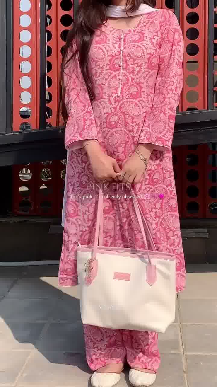 Pink Paisley Block Print Pure Cotton 3-Piece Suit