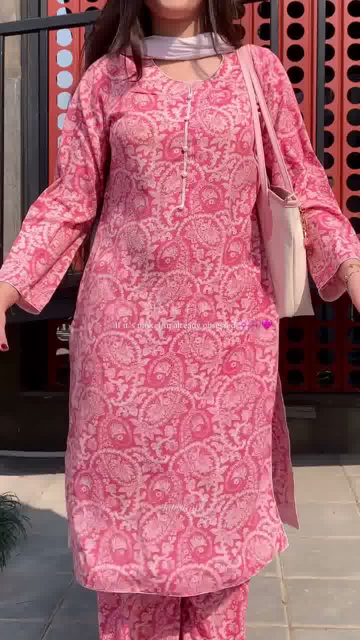 Pink Paisley Block Print Pure Cotton 3-Piece Suit